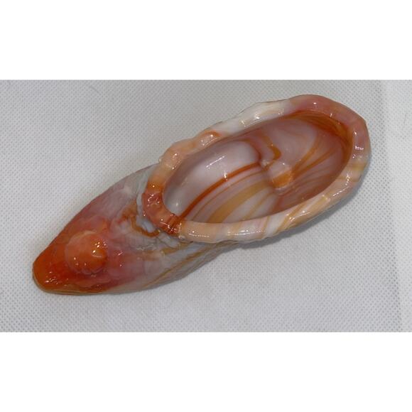 Vintage Kanawha Hand Crafted Cabbage Rose Orange Slag Glass Shoe 6" EC - Picture 3 of 14